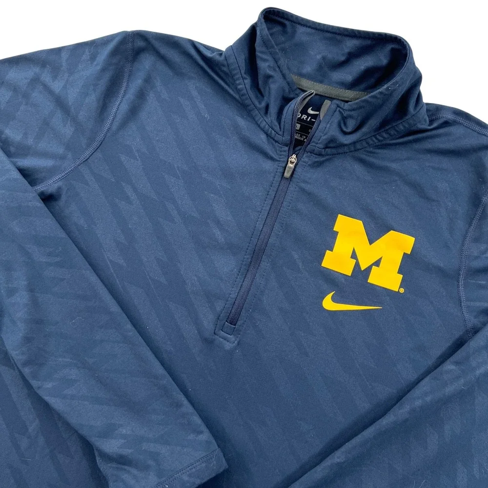 Nike Michigan Wolverines Quarter Zip Dri-Fit Athletic Pullover Women L Navy Blue